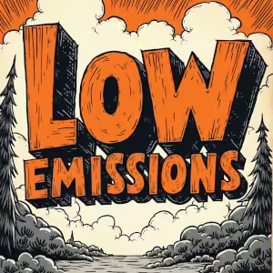Ilustración palabra Low Emissions como concepto de baja emisión de CO2 en web sostenible