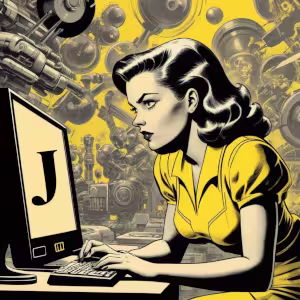 Ilustration woman working on a pc
