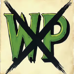Ilustración de letras WP tachada como concepto de No wordpress